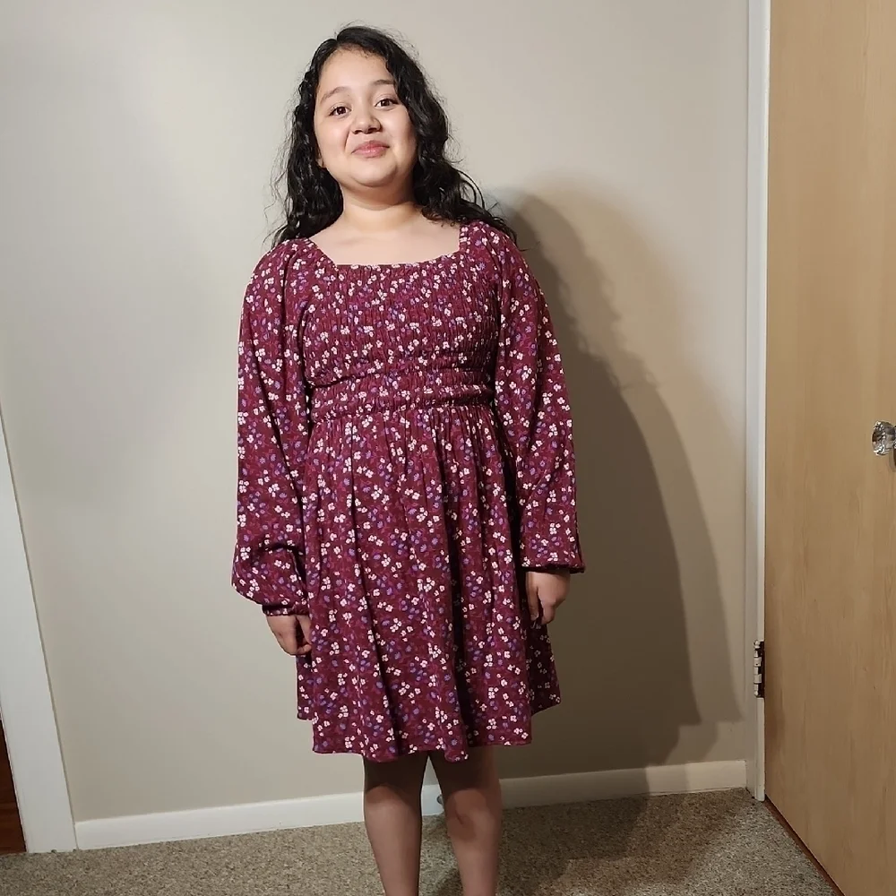 Cat & Jack Red Casual Sundress with Bishop Sleeves